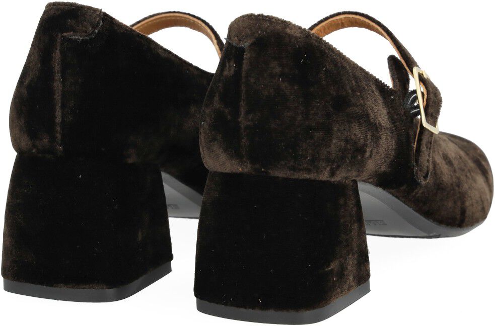 Mary Jane i bl&oslash;d velour med skulptu