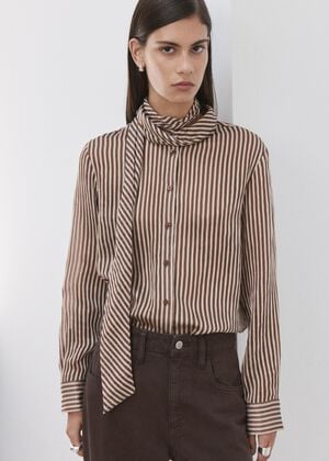 Striped blouse with bow tie neck