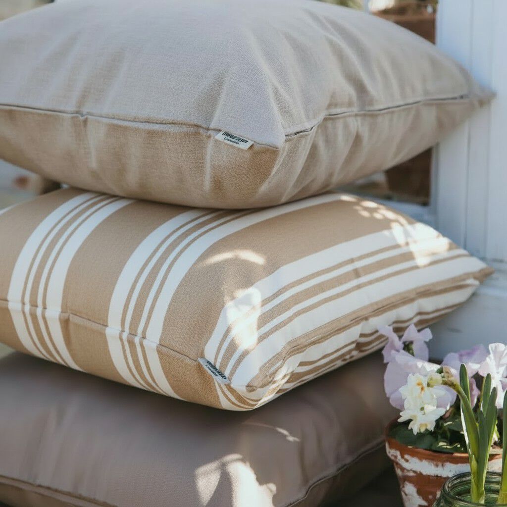 Fossflakes utomhuskudde 50x50 cm. Beige randig