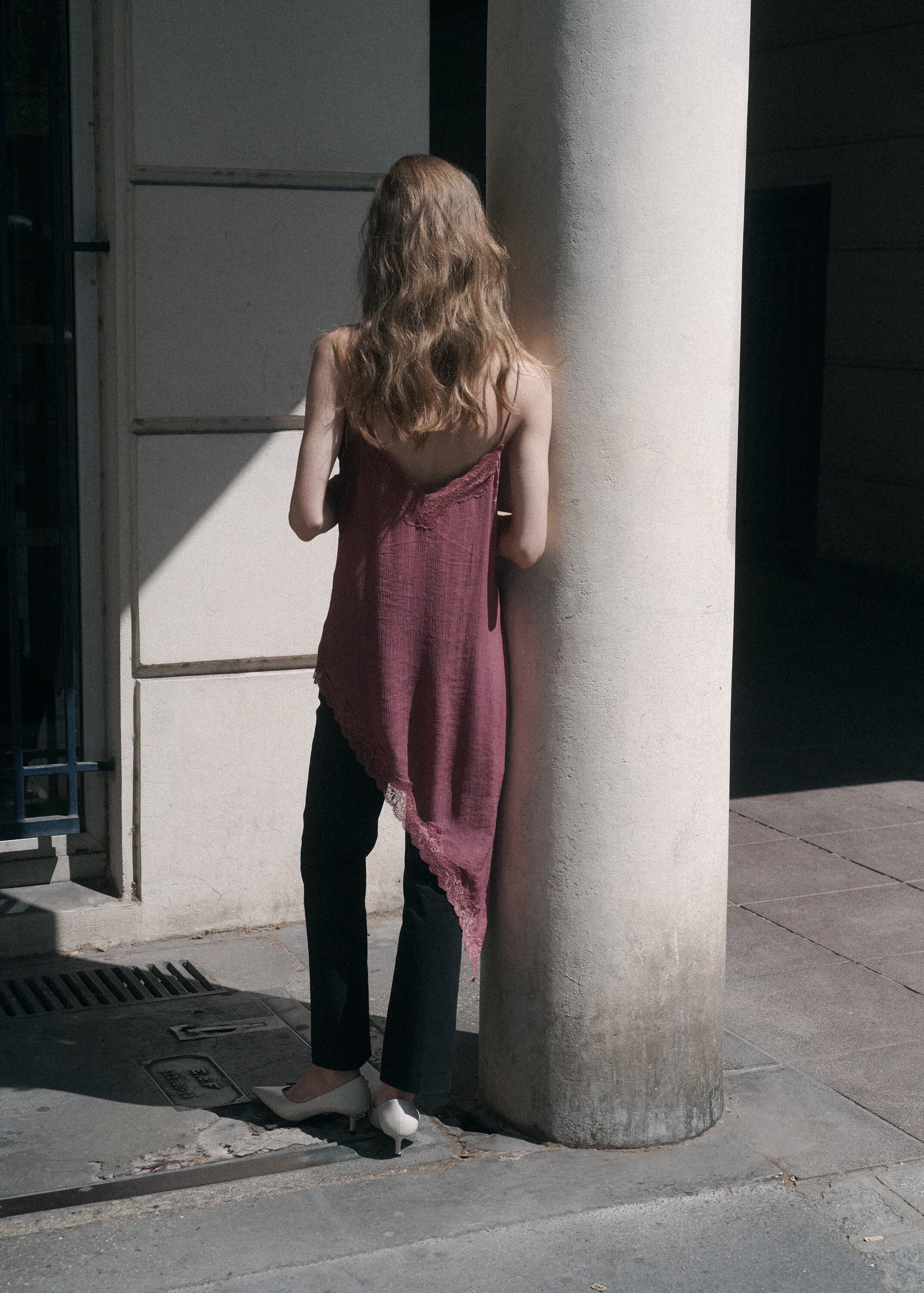 Asymmetric lace camisole top