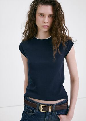 Cotton T-shirt with contrast piping
