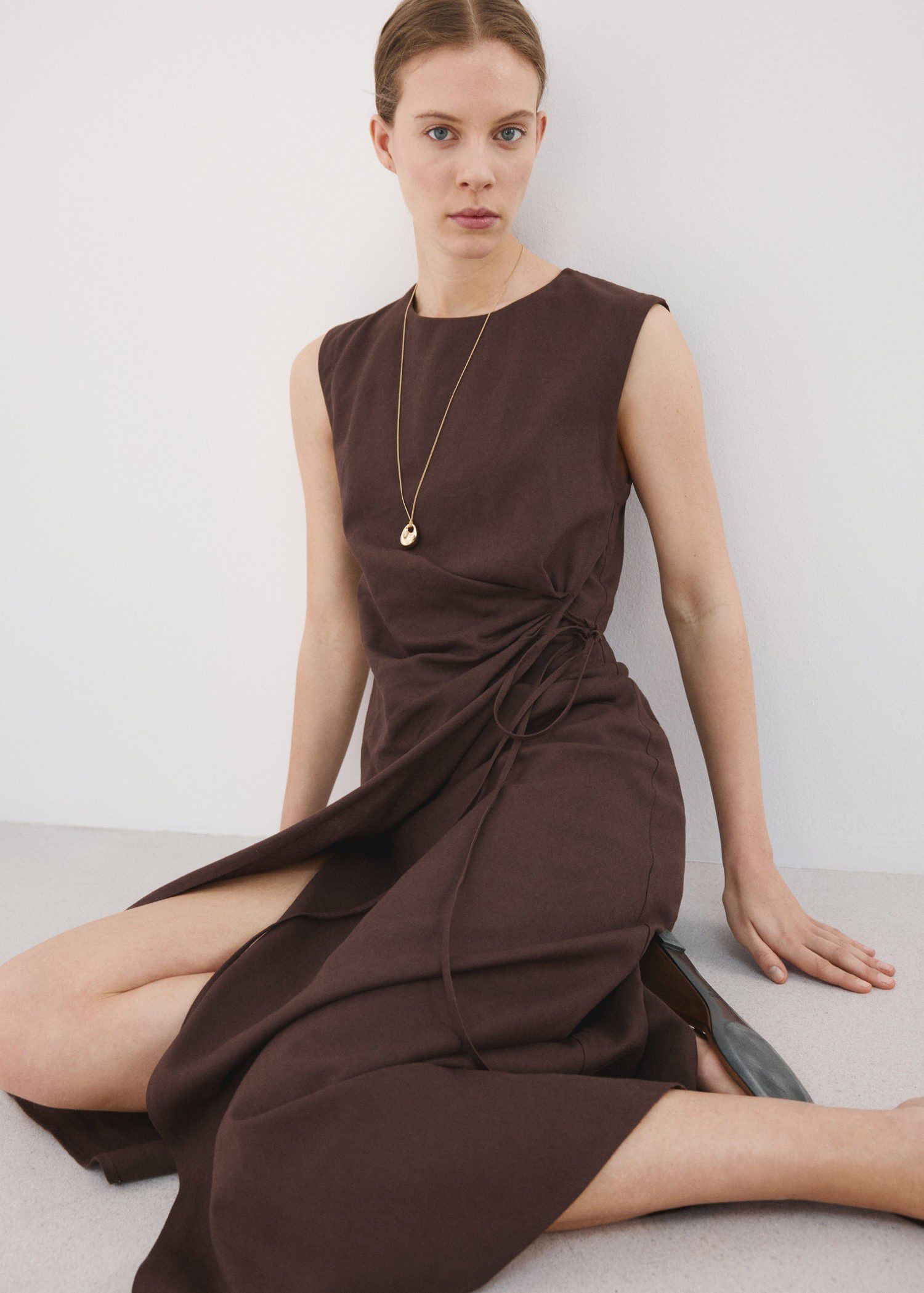 Wrap midi-dress with knot