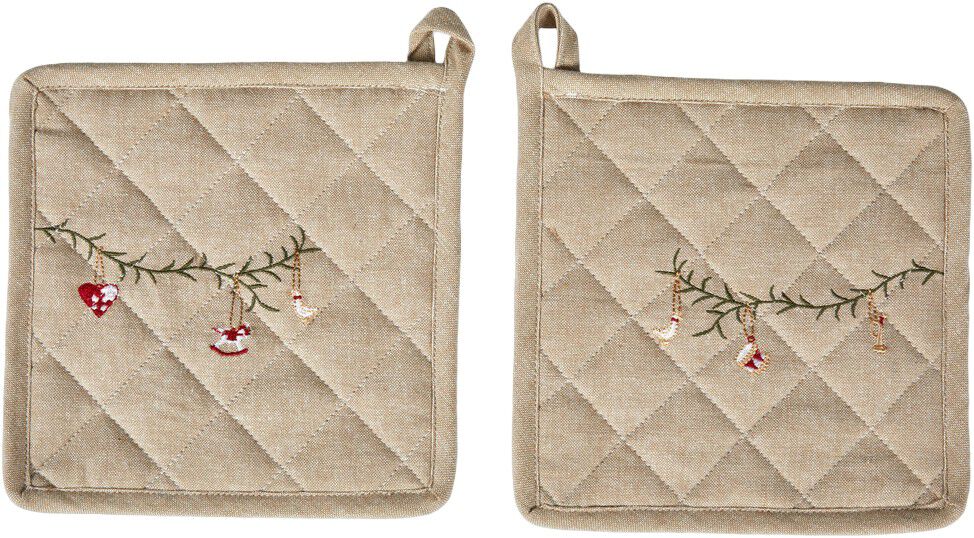 Grydelap m/broderi 2ass 20x20cm quilt bomuld