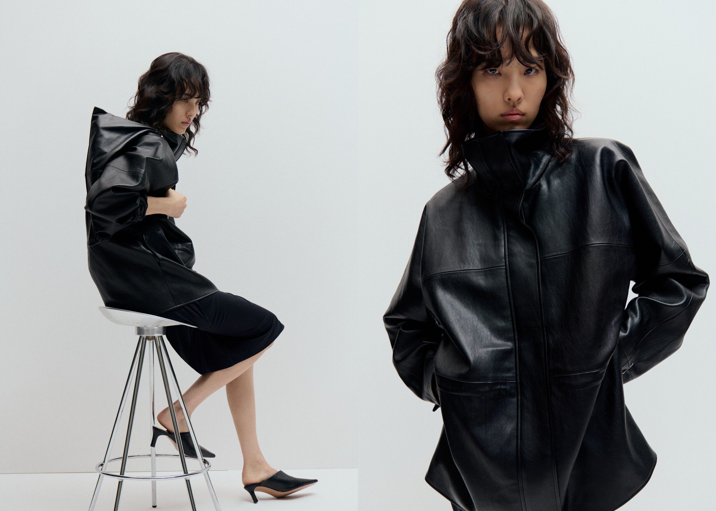 Faux leather funnel neck jacket
