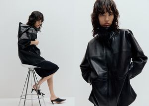 Faux leather funnel neck jacket