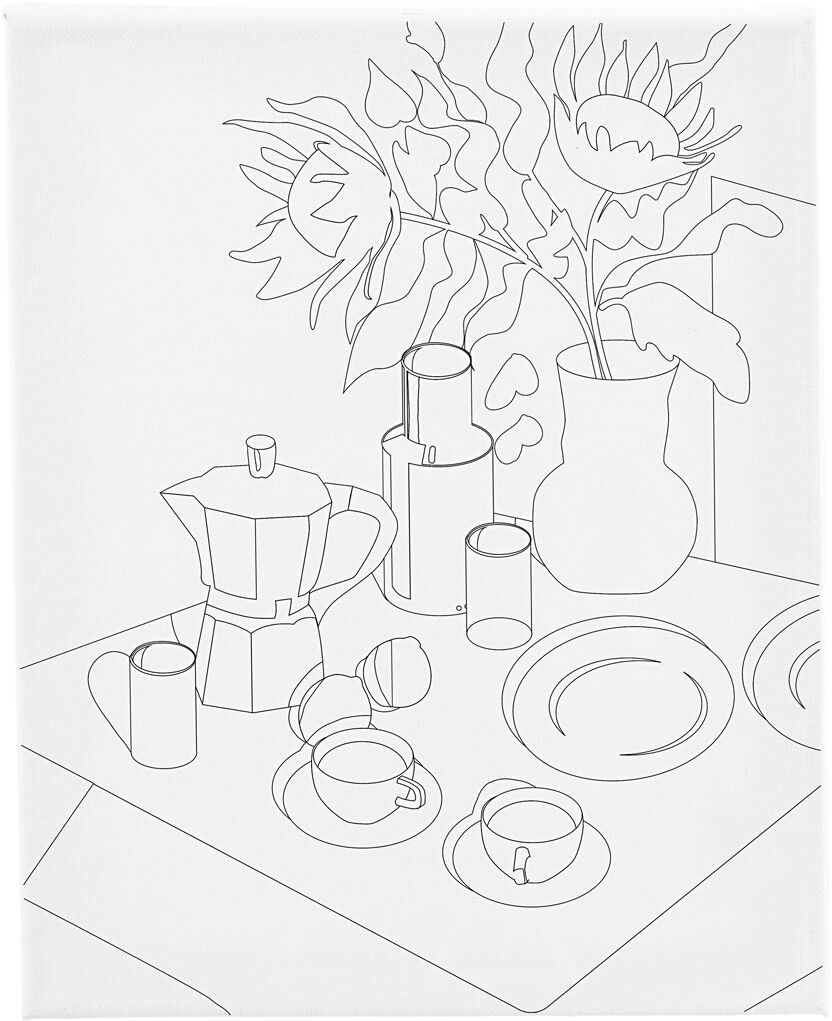 Malerl&aelig;rred med print, Morgenbord, str. 24x30 cm.