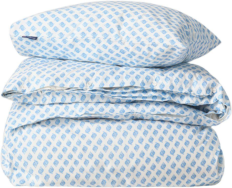 M�nstrat s�ngs�tt i poplin, vit/bl�