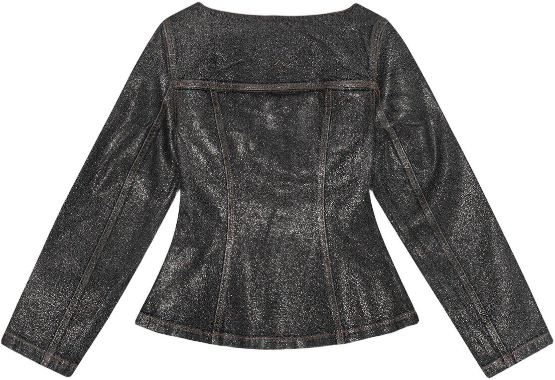 Shimmery Foil Denim Fitted Blazer