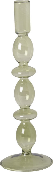 Glas lysestage, lys grøn, 25xø9 cm
