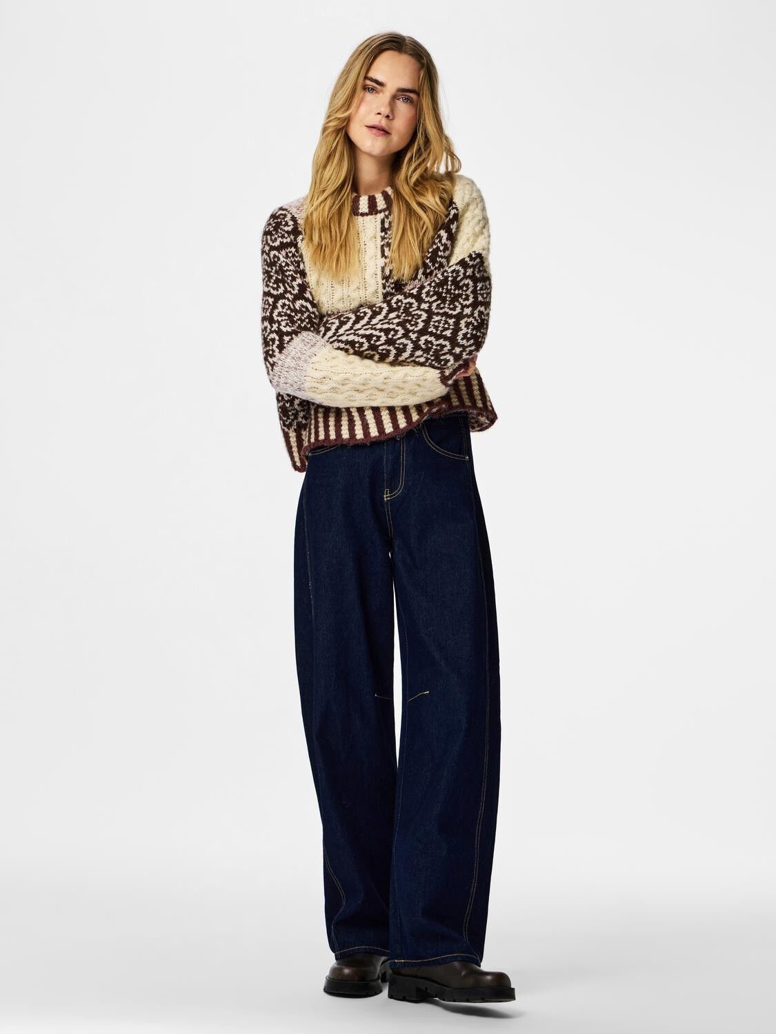 Pcfusion Ls O-Neck Colorblock Knit Bc