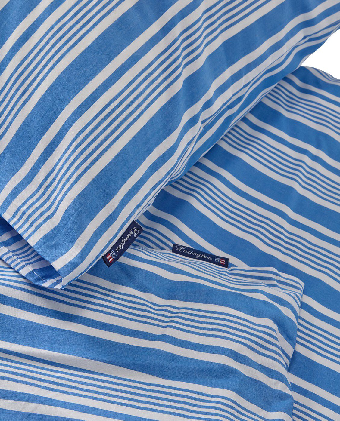 Randigt b�ddset i poplin, bl�/vit