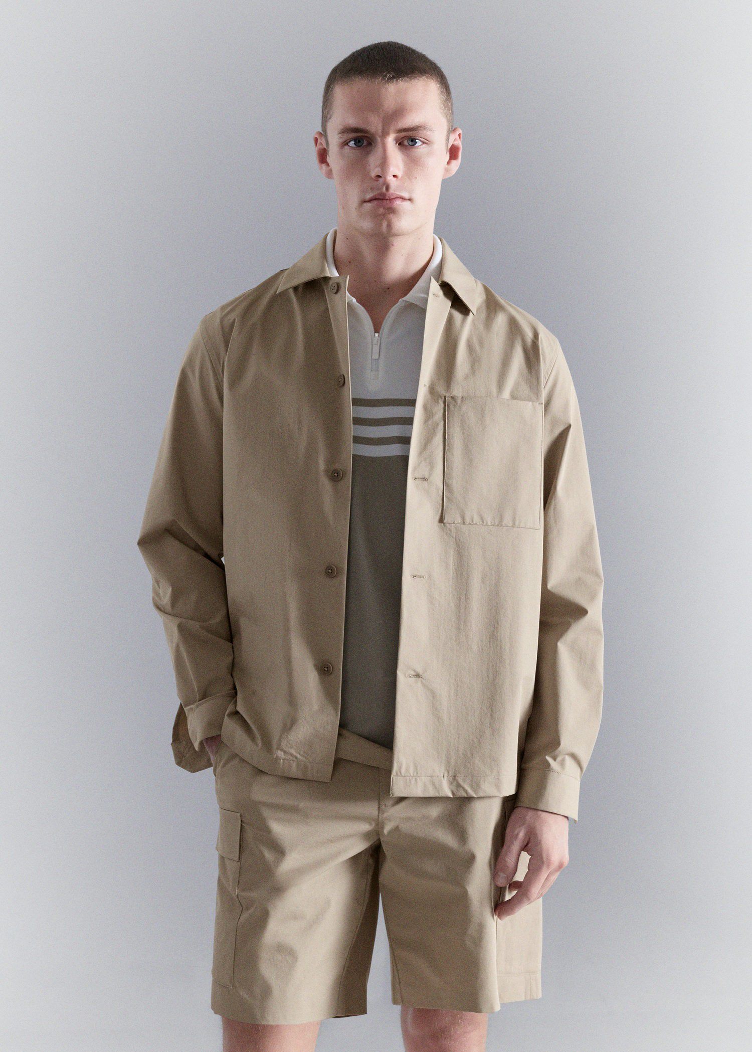Non-iron overshirt pocket