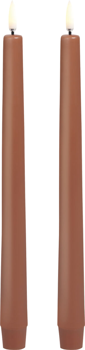 LED taper candle, Terracotta, smooth, 2-pack, 2,3x25 cm