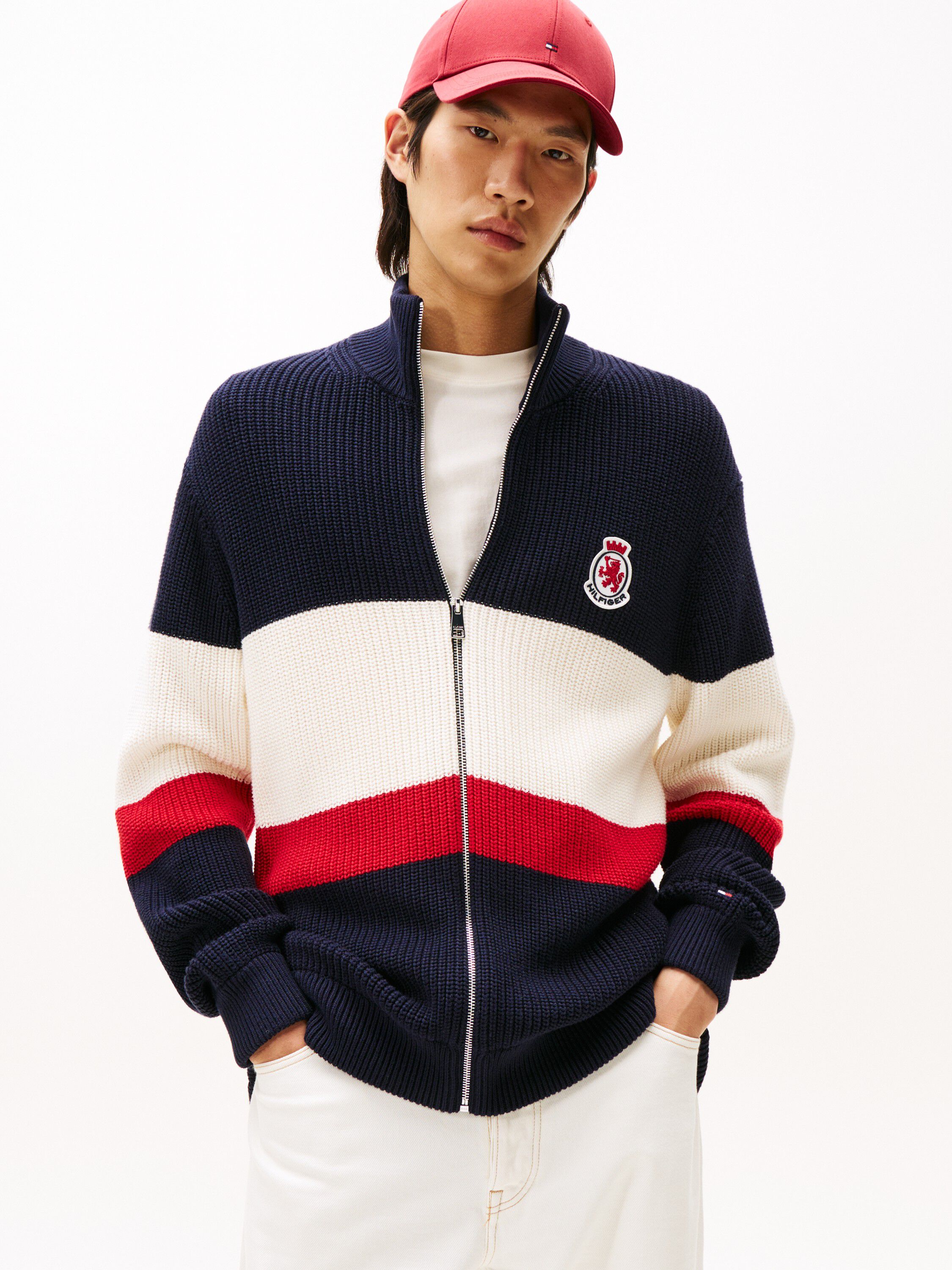 RWB RIB CHEST STRIPE ZIP THROUGH