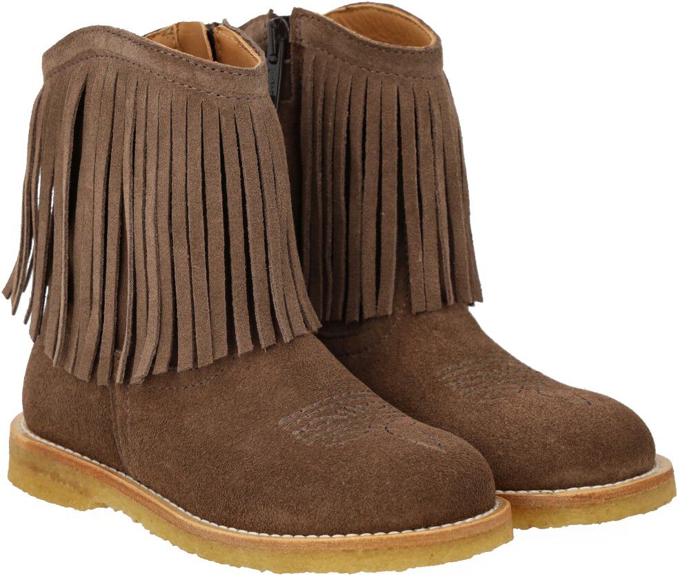 Cowboyst&oslash;vle med frynser og broderi