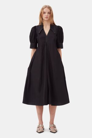 Cotton Poplin V-Neck Maxi Dress