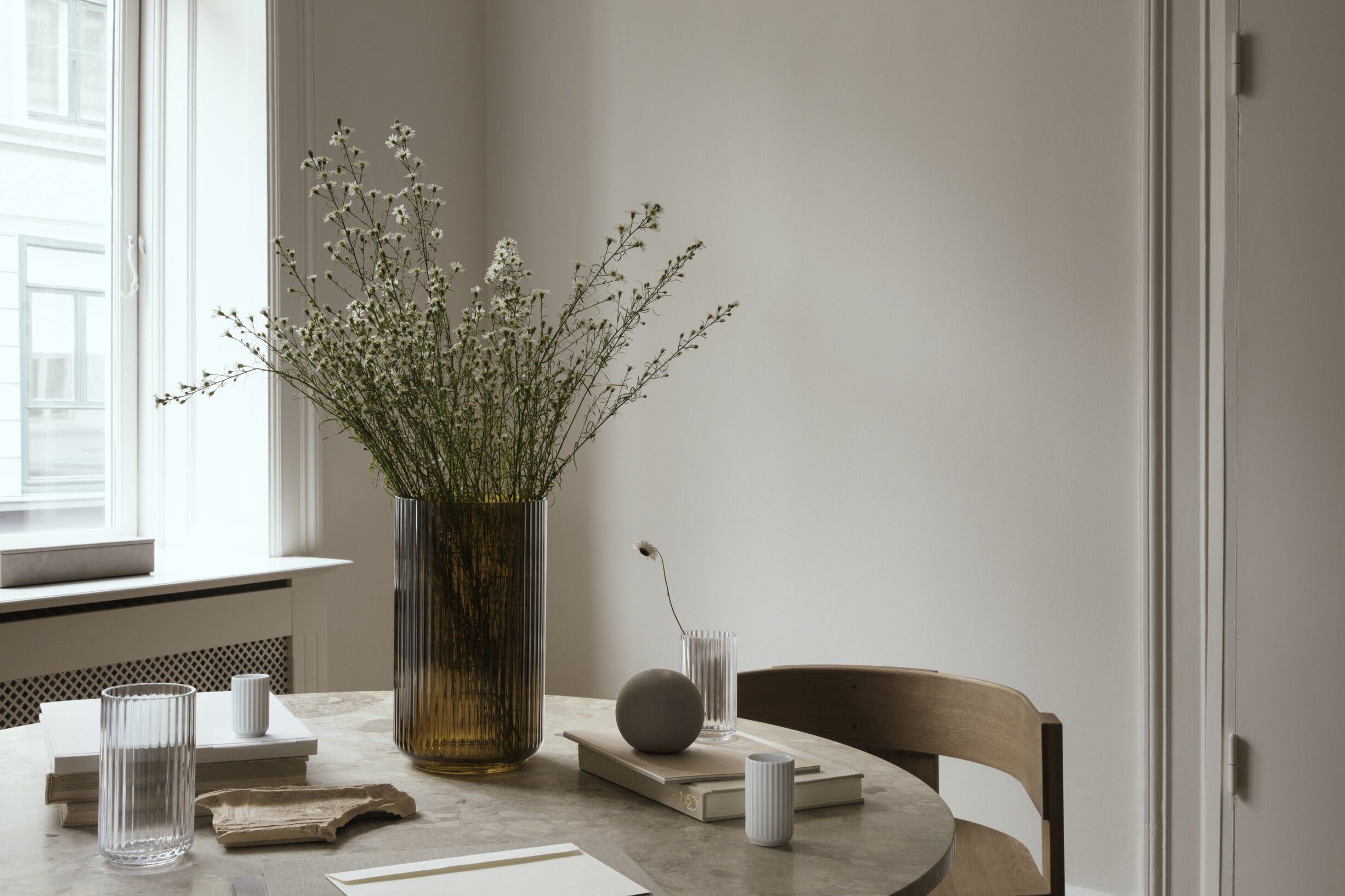 Lyngby Vase H31 cm olivengr&oslash;n mundbl&aelig;st glas