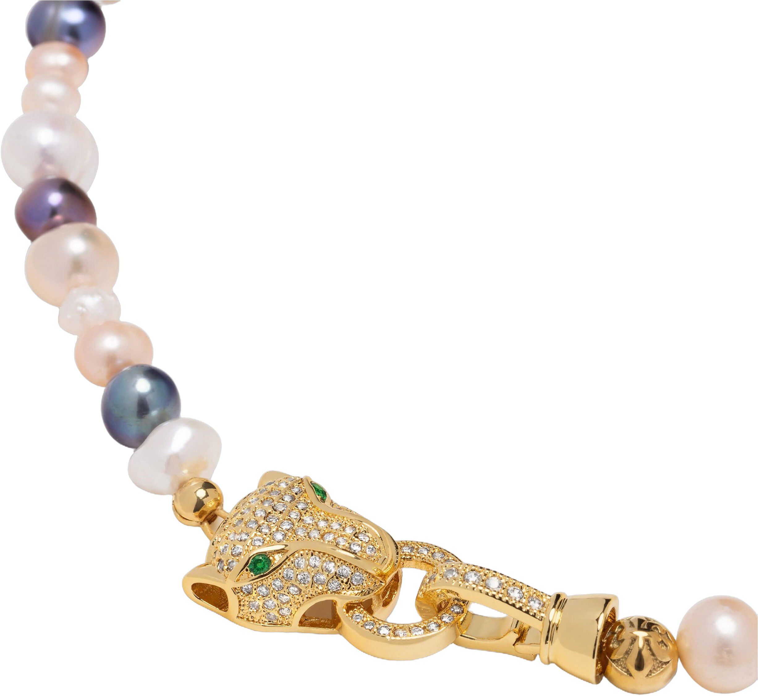 Women's Multi-Colored Pearl Choker with Gold Panther Head
