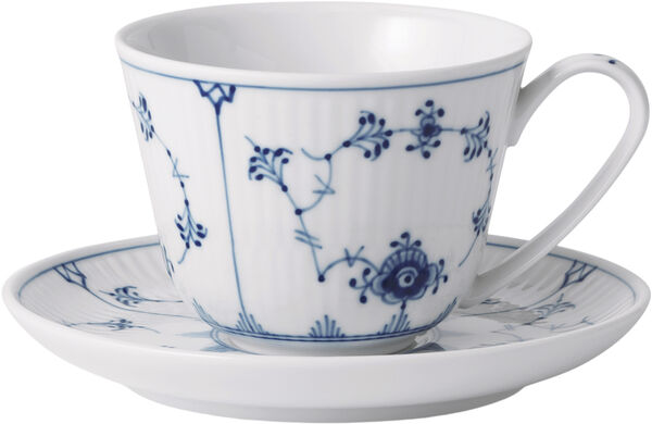 Musselmalet Riflet kop med underkop 24 cl