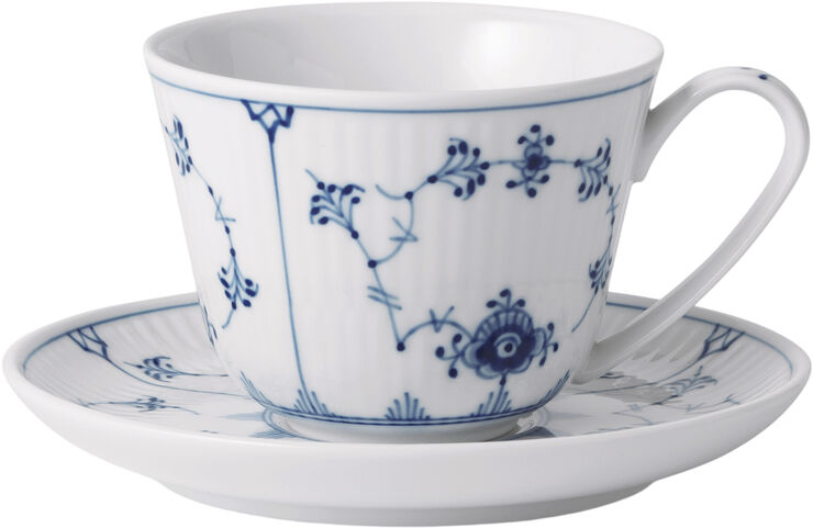 Musselmalet Riflet kop med underkop 24 cl