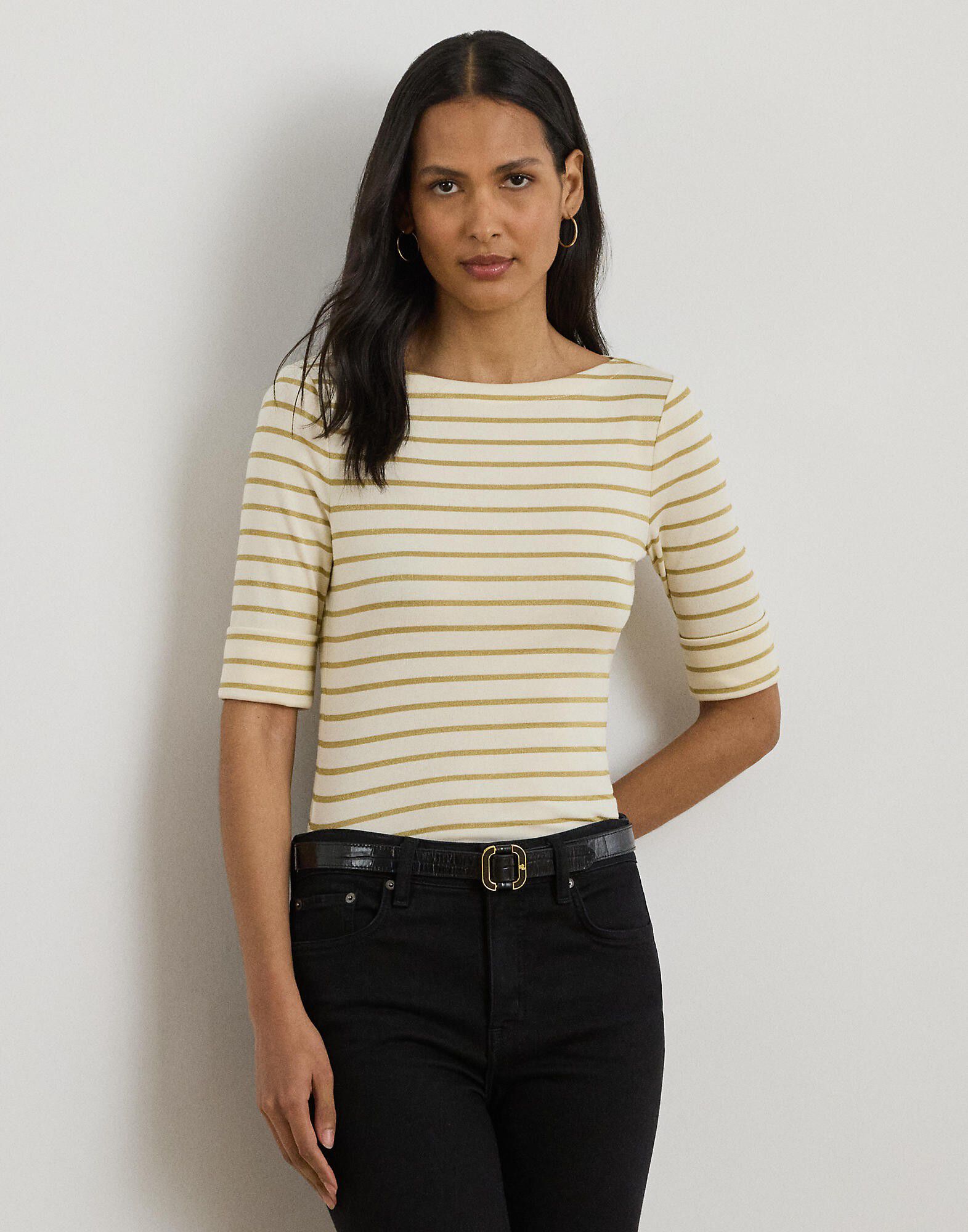 Metallic Striped Boatneck Tee