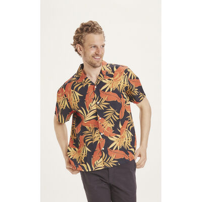 WAVE SS linen shirt with AOP palm print - GOTS/Vegan