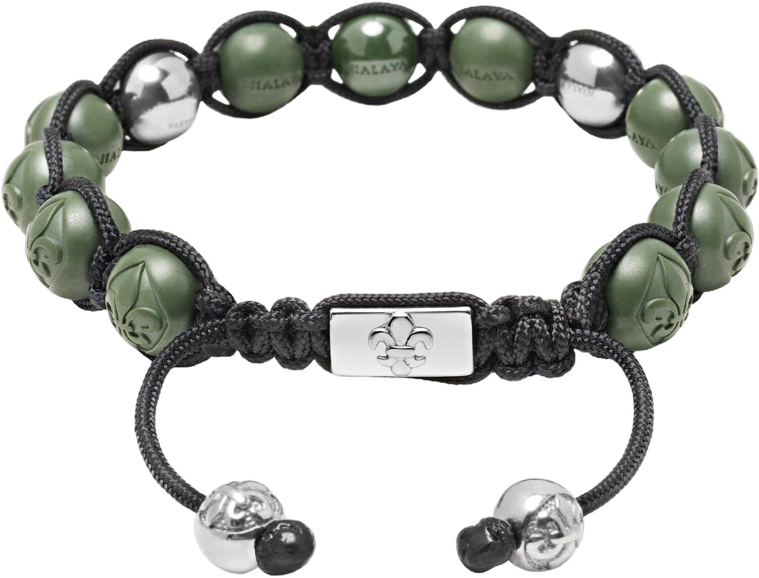 Men's Beaded Bracelet with Matte Green, Glossy Green Ceramic & Silver