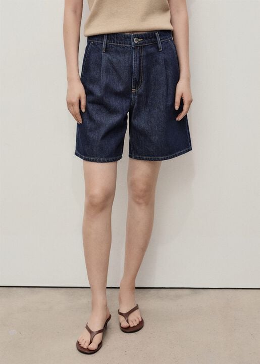 Mid-rise denim bermuda shorts with