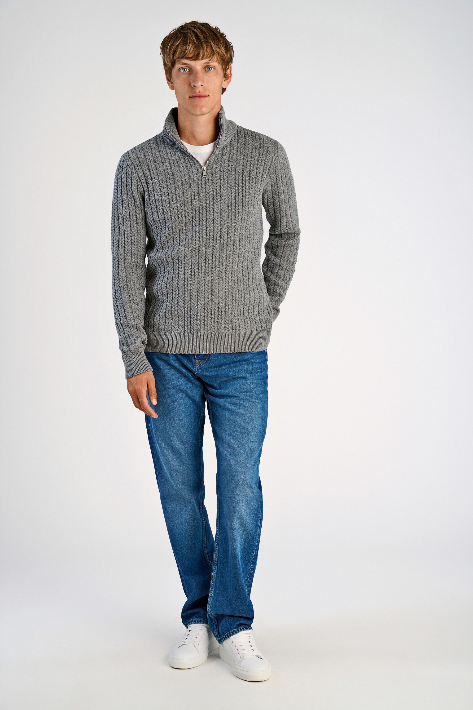 Recycle cabel knit half zip