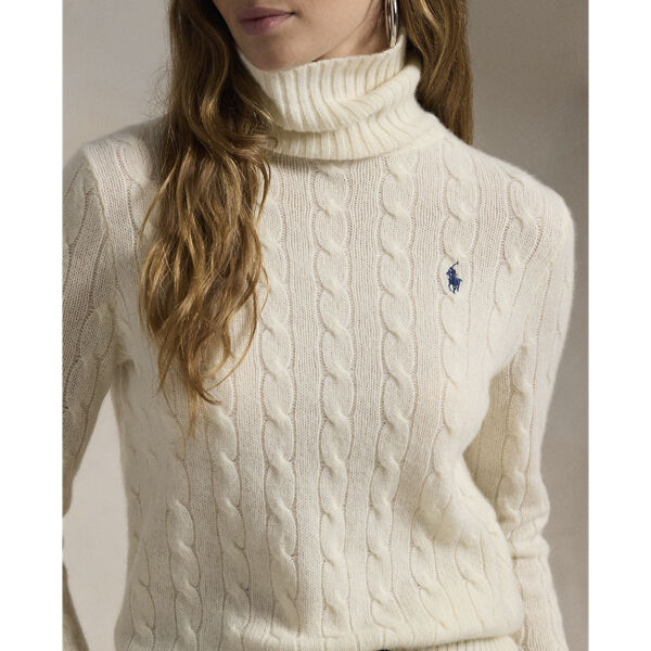 Wool-Cashmere Cable Turtleneck Sweater