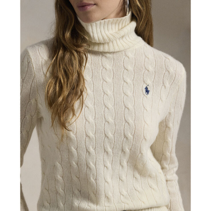 Wool-Cashmere Cable Turtleneck Sweater