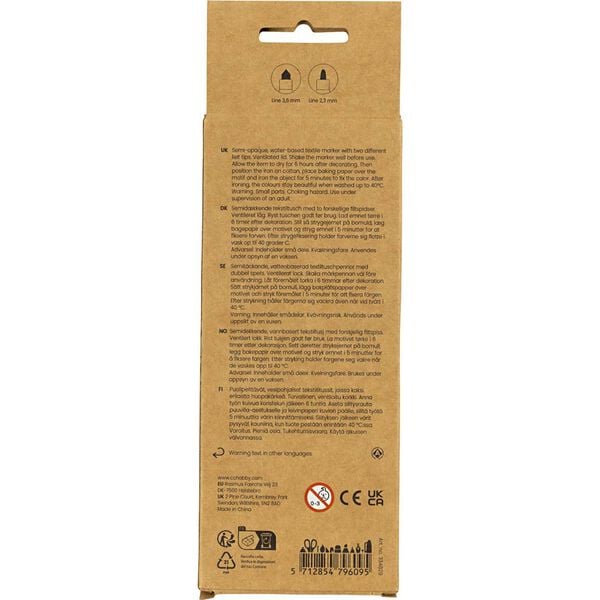 Tekstiltusch, streg 2,3+3,6 mm, 6 stk.