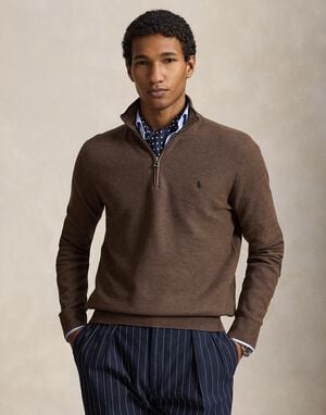 Mesh-Knit Cotton Quarter-Zip Sweater
