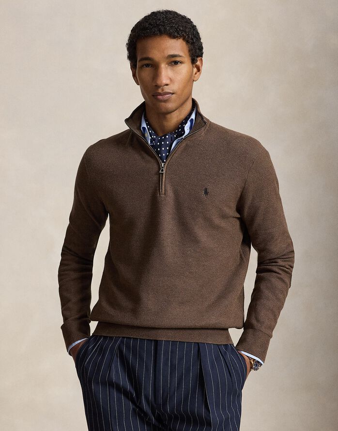 Mesh-Knit Cotton Quarter-Zip Sweater