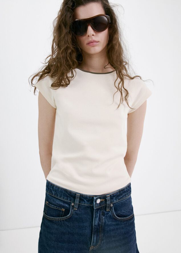 Cotton T-shirt with contrast piping