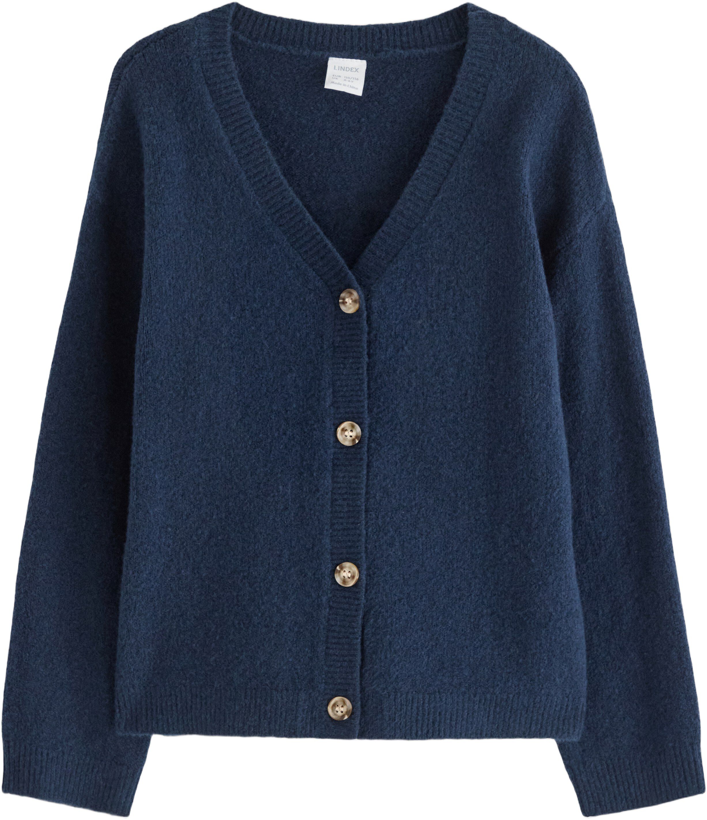 Strikket cardigan i bl&oslash;d bomuldsbla