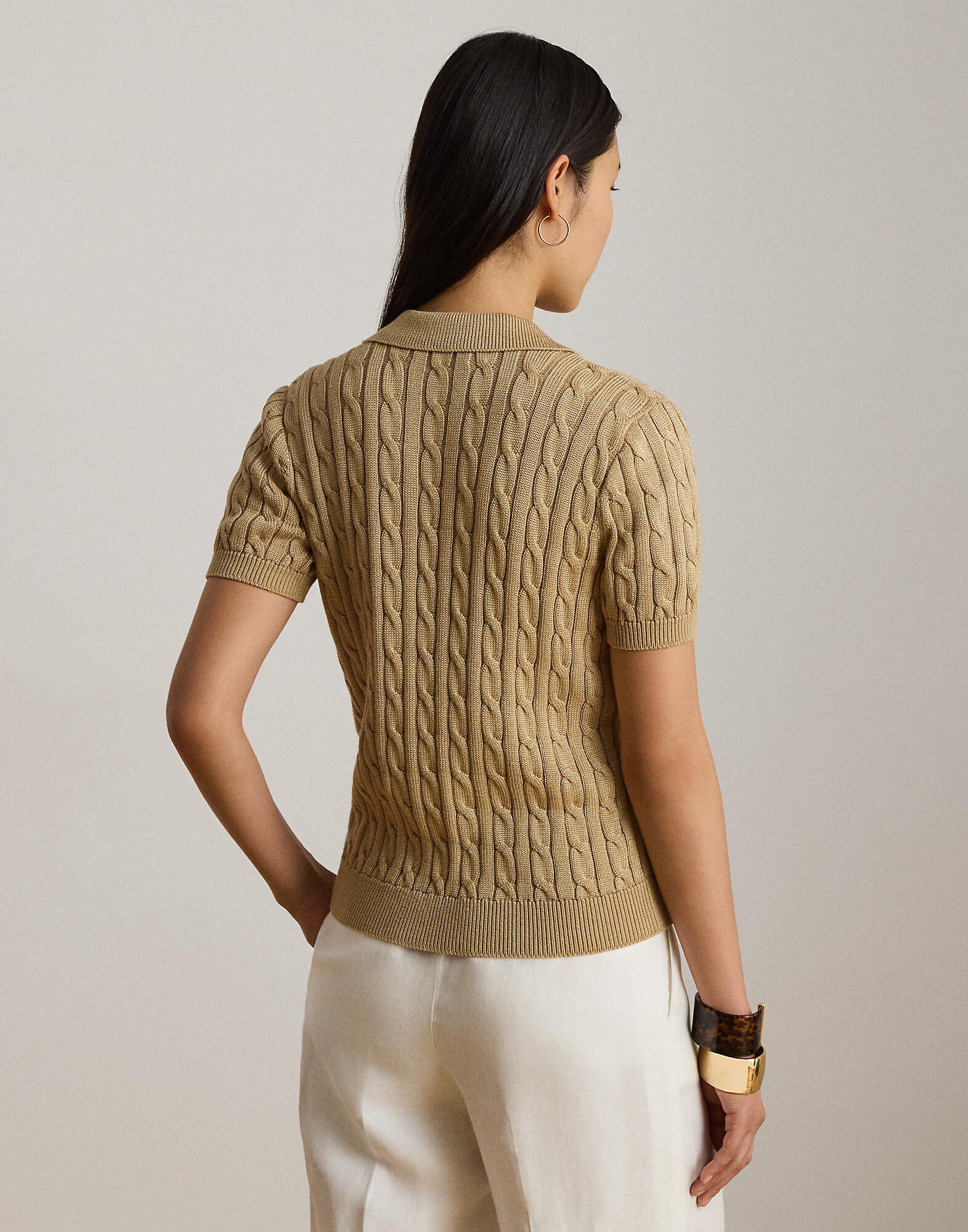Cable Cotton-Blend Short-Sleeve Sweater