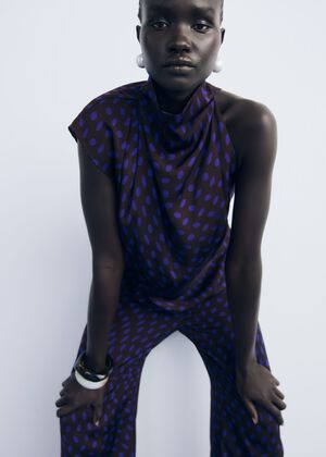 Polka-dot blouse with draped collar