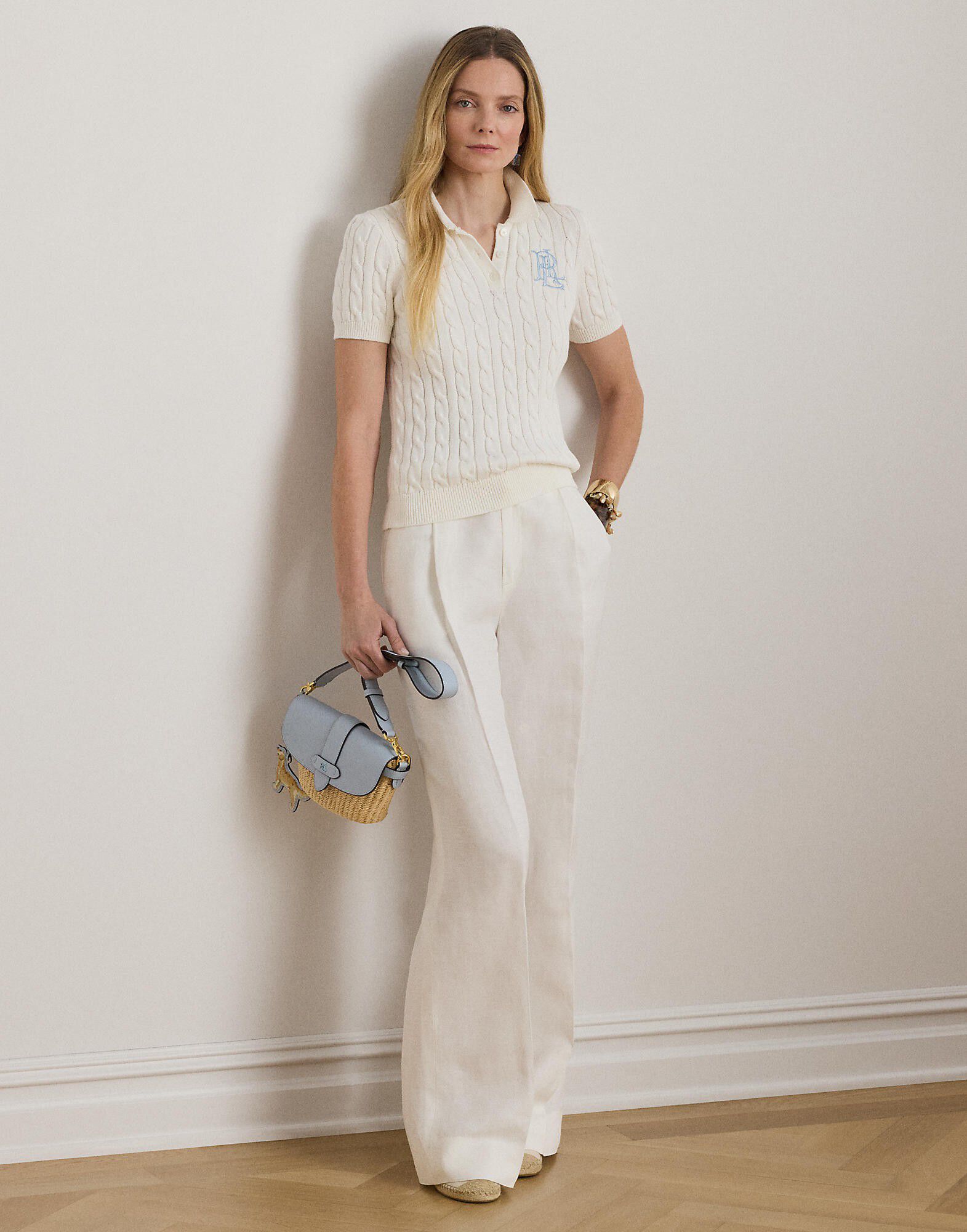 Cable-Knit Cotton Polo Sweater