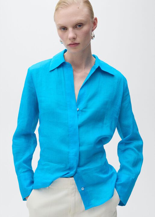Ramie shirt with hidden buttons