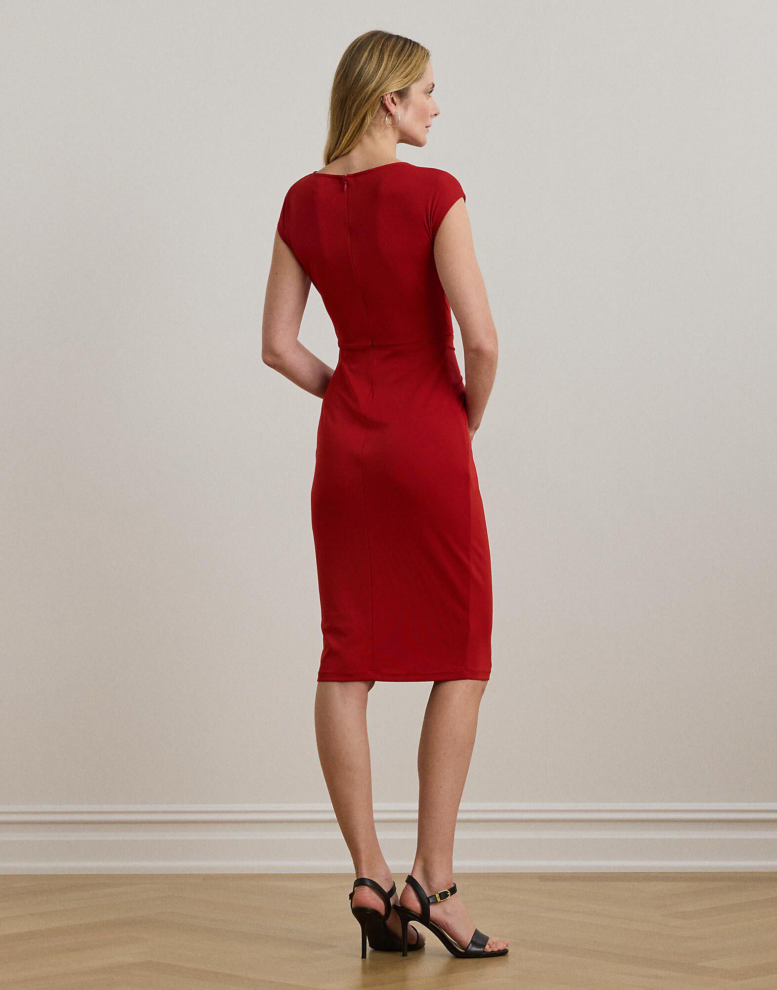 Ring-Trim Jersey Cap-Sleeve Dress