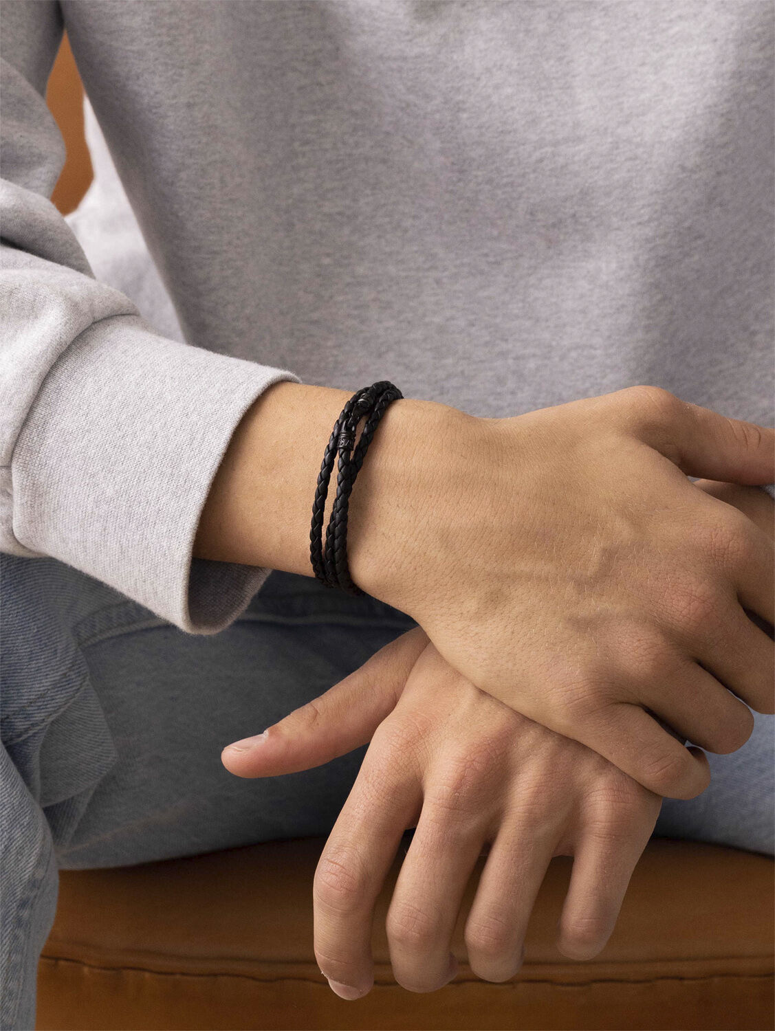 Men's Black Wrap Around Leather Bracelet