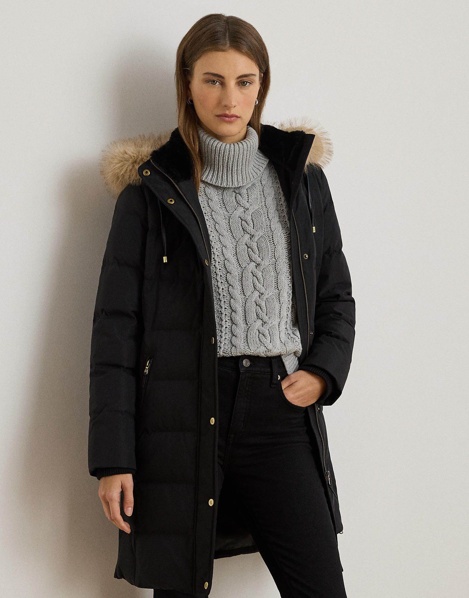Faux-Fur-Trim Hooded Down Coat