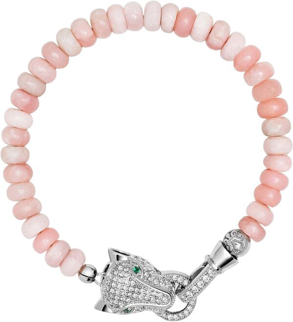 Pink Opal Bracelet with Panther Head