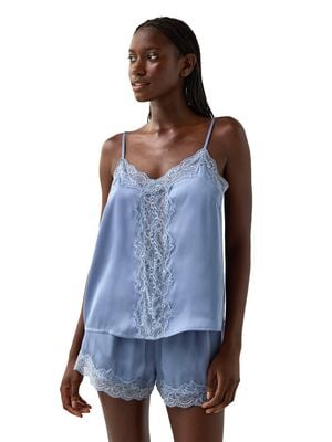 Satin camisole with lace details.