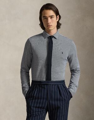 Plaid Jersey Spread-Collar Shirt