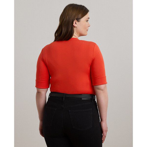 Stretch Cotton Elbow-Sleeve V-Neck Tee