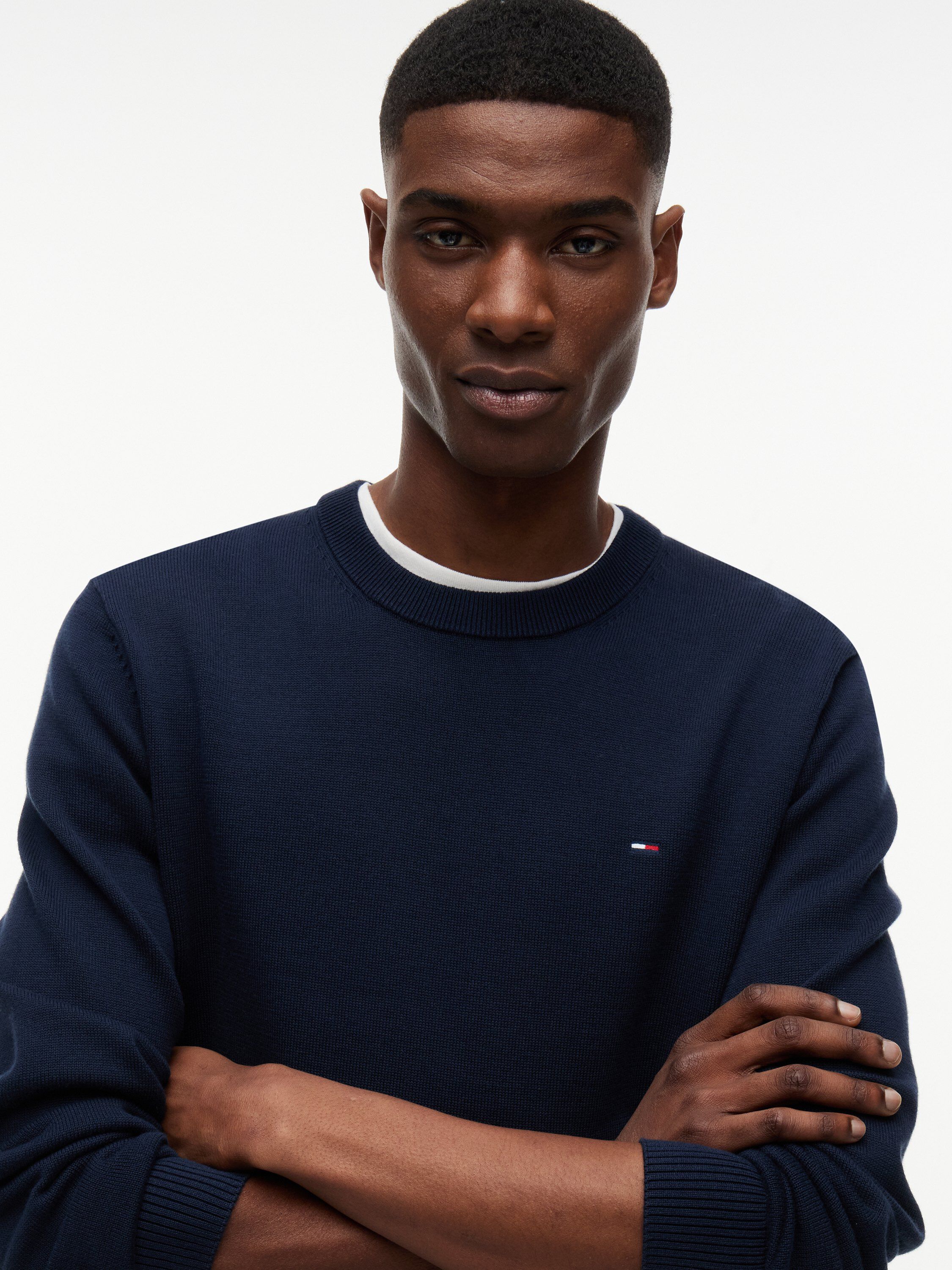 Tommy Flag Embroidery Lightweight Slim Jumper