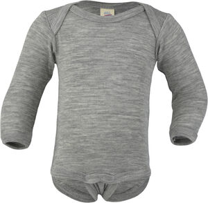 Baby-body, long sleeved, GOTS - light grey mélange - 62/68