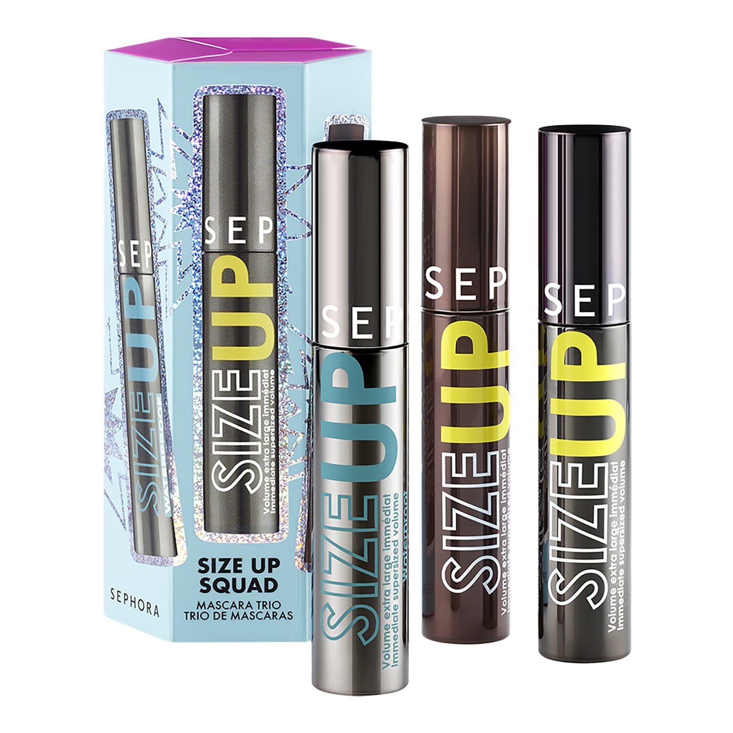 SIZE UP SQUAD - 3 mascaror: svart, brun och vattenfast